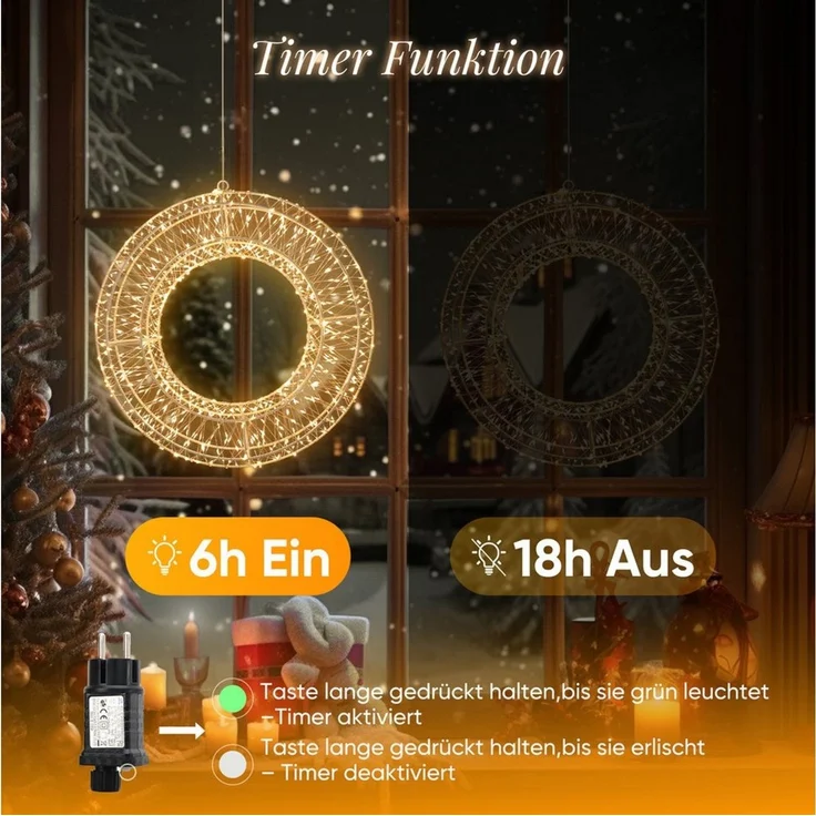 Salcar LED-Lichterkette Lichtkranz LED 3D-Dekokranz Weihnachtskranz Hängekranz Innen & Außen, 2er-Set Ø35cm 720 LED 8 Modi Timer und Memory Hängekranz Lichterkreis – Bild 4