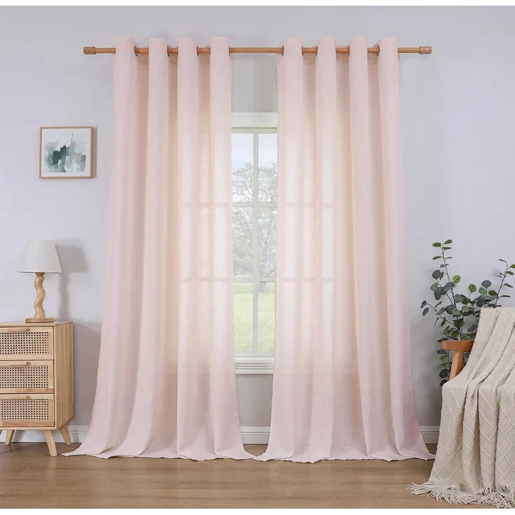 CUCRAF Leinen Vorhänge mit Ösen 2er Set H 175 x B 140 Altrosa Halbtransparente Leinenvorhang Wohnzimmer Leinenoptik Voile Gardinen Leinenfarbe Schlafzimmer Stores