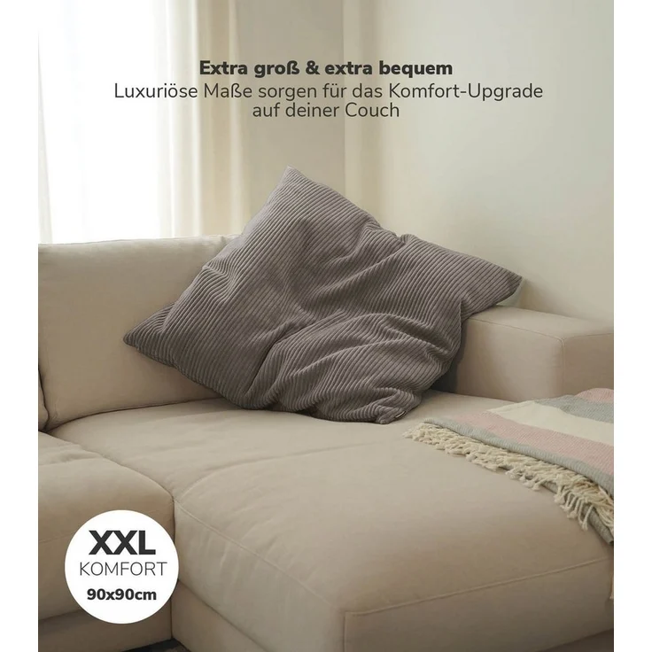 mokebo Sofakissen Das Anschmiegsame, (aus Cordstoff), auch als XXL Couchkissen, Riesenkissen oder Dekokissen in Taupe – Bild 2