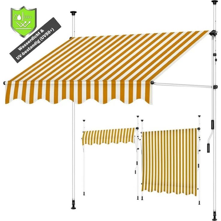 Balkonmarkise Klemmmarkise Markise 150-400cm LED Balkon Orange/Weiß 250x120cm – Bild 1