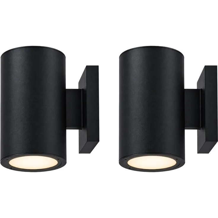 2x LED Solar-Wandleuchte, Schwarz, Aluminium, Dämmerungssensor, H 13 cm