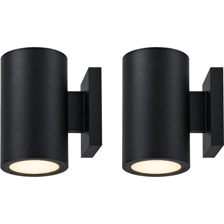 2x LED Solar-Wandleuchte, Schwarz, Aluminium, Dämmerungssensor, H 13 cm – Bild 1