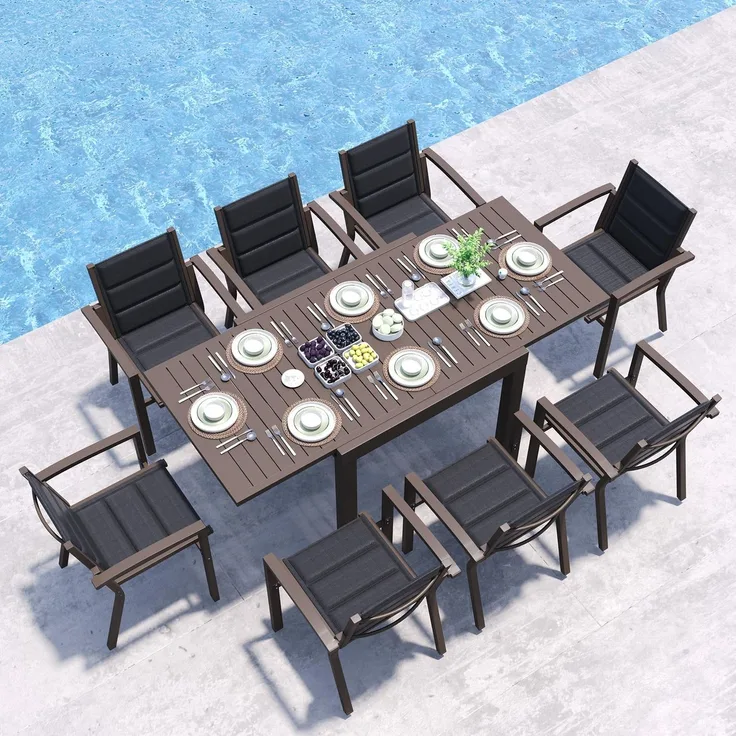 JUMMICO Garten Balkon Möbel Set Aluminium Leichtgewicht Stapelbare Stühle mit Textilpolster Stabil und Einfach Montiert,8 Personen Set