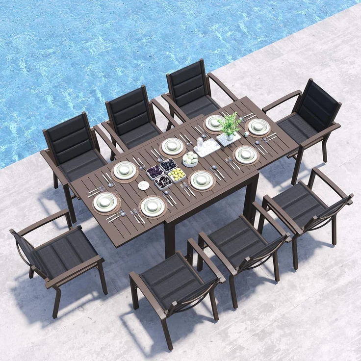 JUMMICO Garten Balkon Möbel Set Aluminium Leichtgewicht Stapelbare Stühle mit Textilpolster Stabil und Einfach Montiert,8 Personen Set