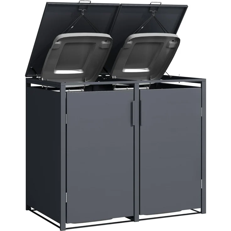 DEGAMO MÜNCHEN Mülltonnenbox 3-er, Stahl verzinkt, anthrazit, 175x62x102cm für 3x kleine Tonne 120 Liter – Bild 5