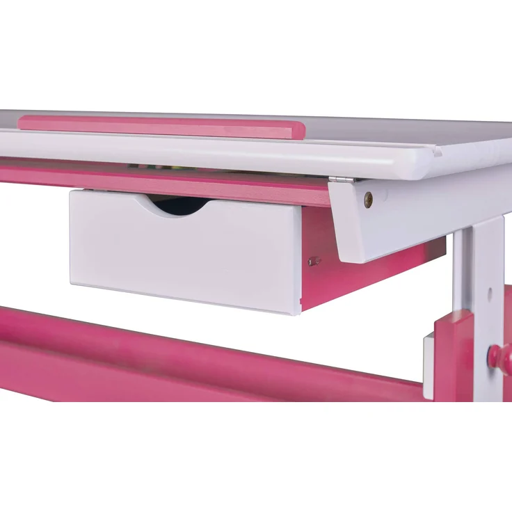 Kinderschreibtisch PIJII Pink weiß lackiert Höhe verstellbar Schublade – Bild 4
