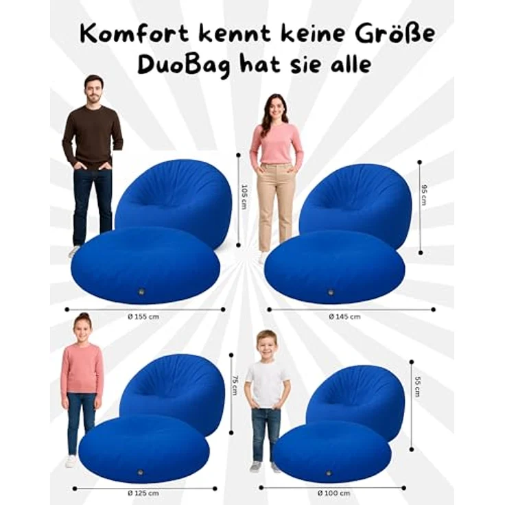 PATCH HOME 2 in 1 Funktion Sitzsack Sessel Bean Bag Sitzsäcke Gaming mit Reißverschluss bereits befüllt - Ø 125cm - Blau – Bild 3