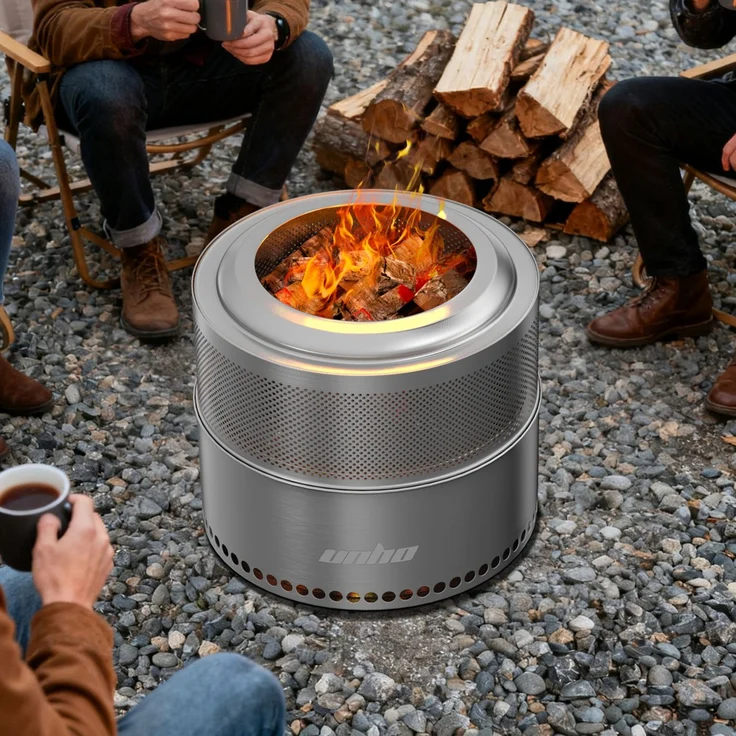 UNHO Feuerschale mit Grillrost Feuerkorb 2in1 mit Tragetasche Edelstahl Silber Ø50 cm – Bild 2