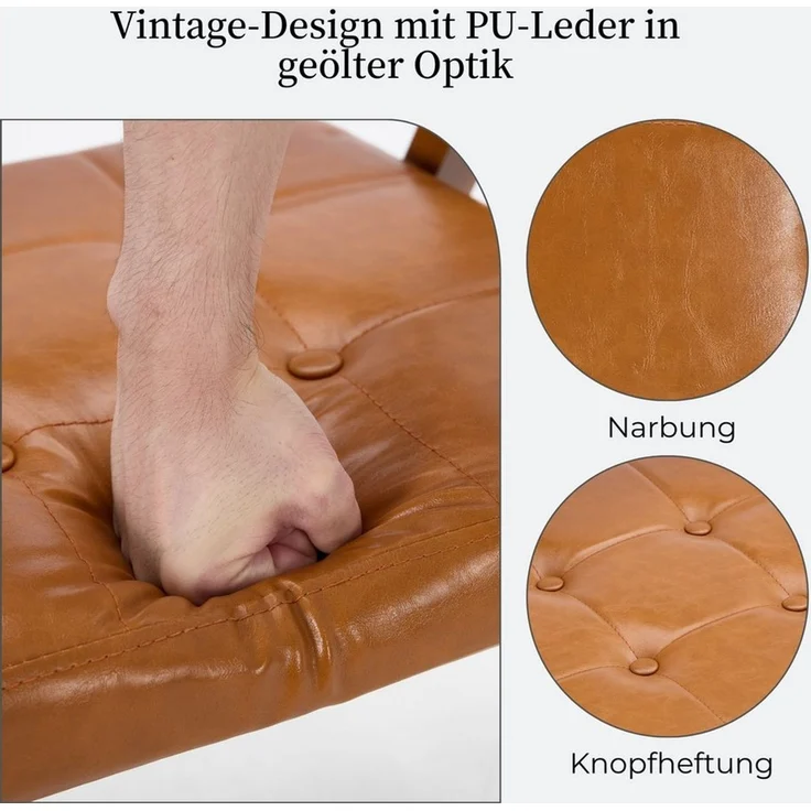 SeedWave Esszimmerstuhl 2er Set Klappstühle Kunstleder Faltstuhl mit Gebogenem Holzgestell (2er Set), Vintage-Lederoptik Folding Chair mit Knopfheftung, 130 kg belastbar – Bild 4