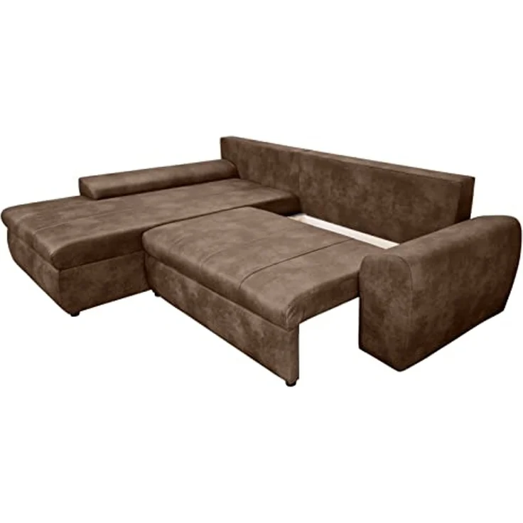 Ecksofa Vintage Schlafsofa Eckcouch L-Sofa mit Ottomane und Bettkasten in Braun – Bild 5