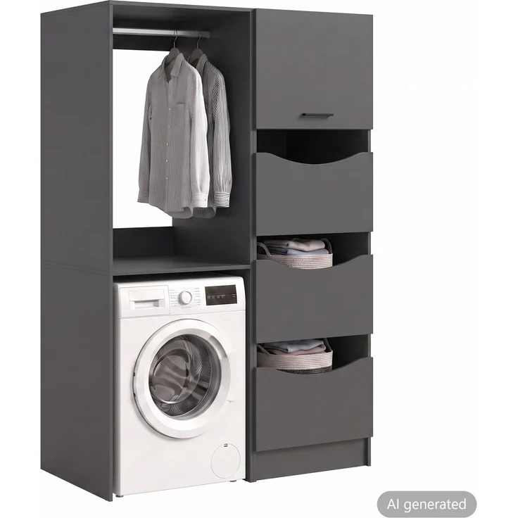 Waschmaschienenumbau Set (B/H/T: 116x195x68 cm) in anthrazit Nachbildung – Bild 1