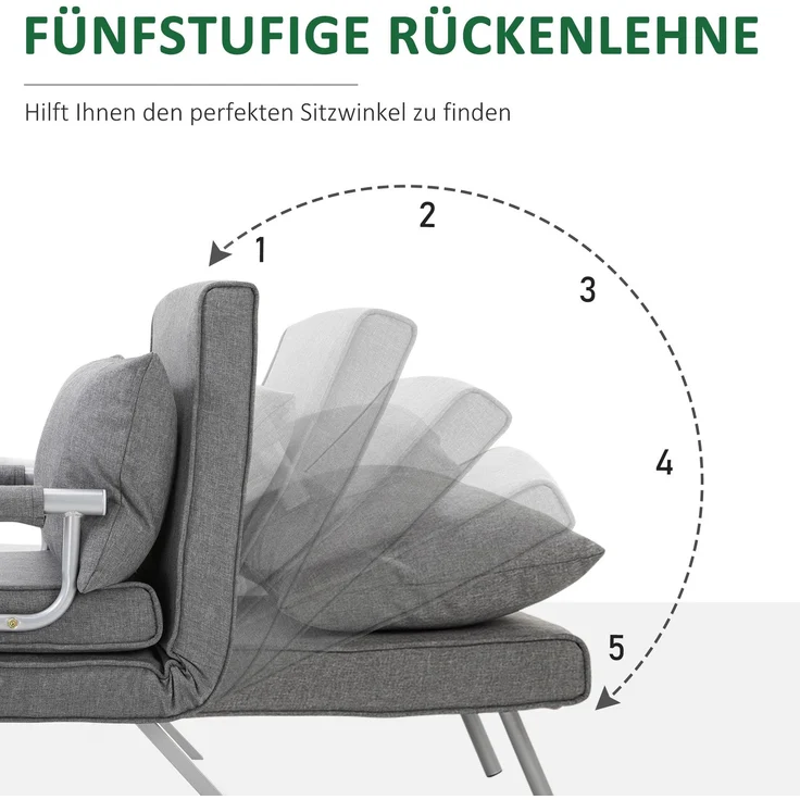 MELAYR, 3 in 1 Schlafsessel Klappbar Schlafsofa mit Bettfunktion Verstellbarer Rückenlehne, 65 x 69 x 80 cm, Hellgrau – Bild 6