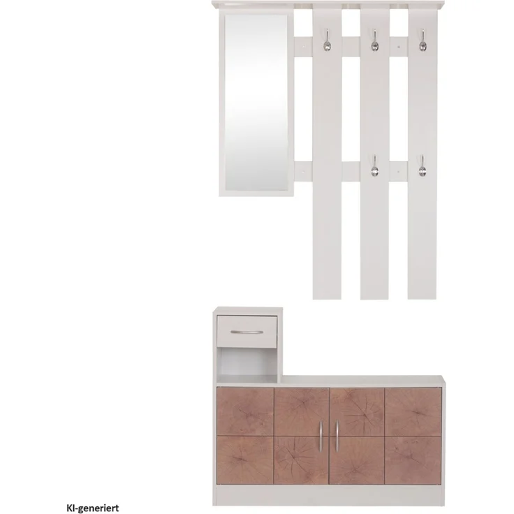Garderobenpaneel mit Spiegel und Schuhschrank Weiß-Baumscheibe – Bild 2