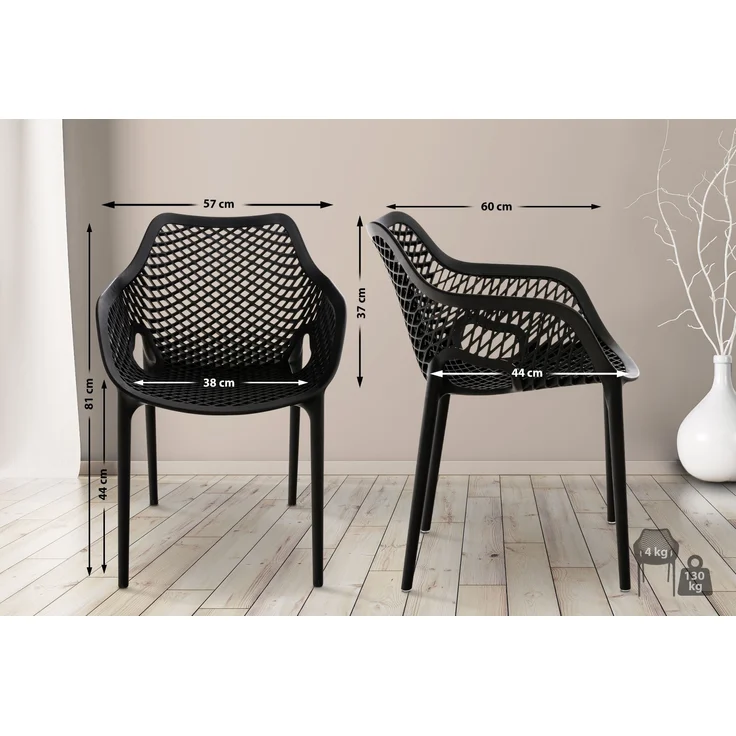 CLP Gartenstuhl Air XL 4er Set, Modern, Gestell Kunststoff, stapelbar, wetterfest,schwarz – Bild 3