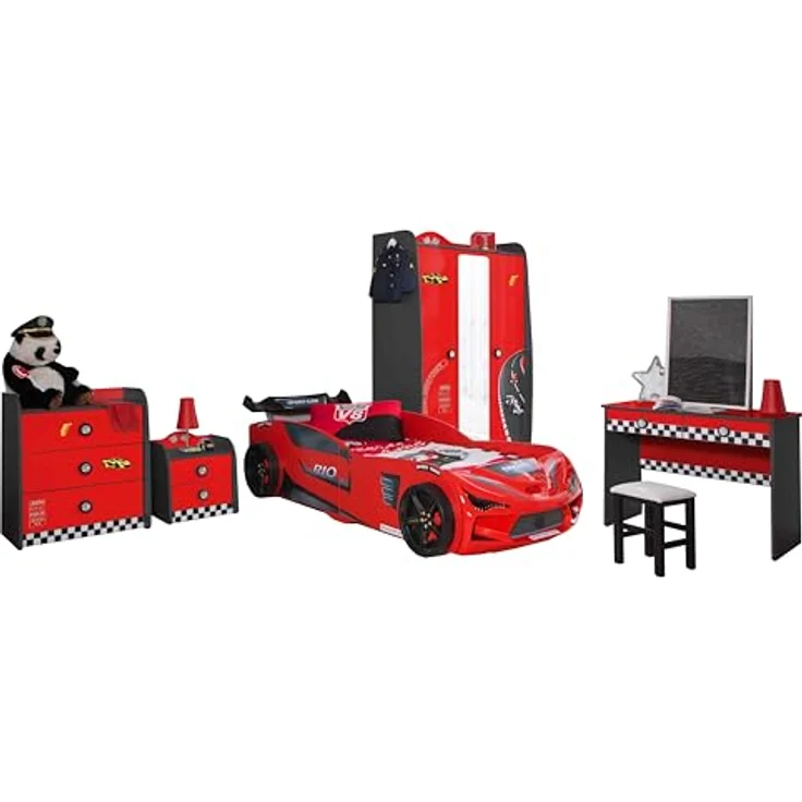 Kinderzimmer komplett Set Autobett Rio 5 teilig Rot – Bild 2