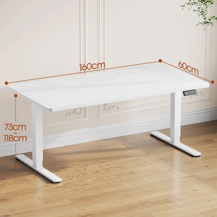 Devoko Hohenverstellbarer Schreibtisch Holzwerkstoff und Metall Weiss 160 x 60 x 73-118 cm – Bild 8