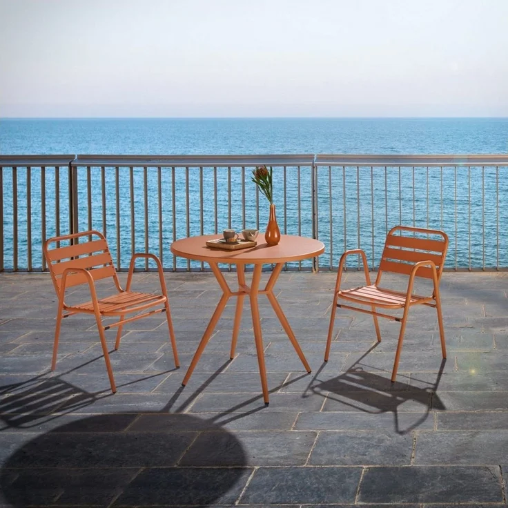 Liadomo Gartentisch Lesina, runder Bistrotisch, Balkontisch, Outdoor-Esstisch Ø 80 cm (robuster Alu-Tisch für Terrasse & Balkon, 1 Tisch), Outdoor-Tisch in Orange, rund – Bild 2