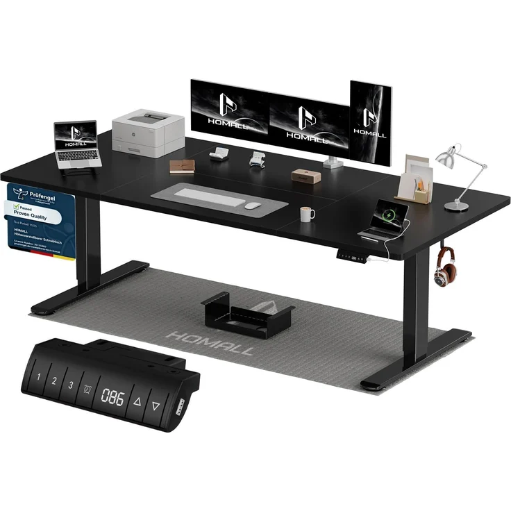Homall Höhenverstellbarer Schreibtisch 200x80 cm mit USB-A Ladeanschluss, Elektrischer Schreibtisch mit Kabel Management Tray, Standing Desk mit 3 Memory Funktion, Computertisch Schwarz
