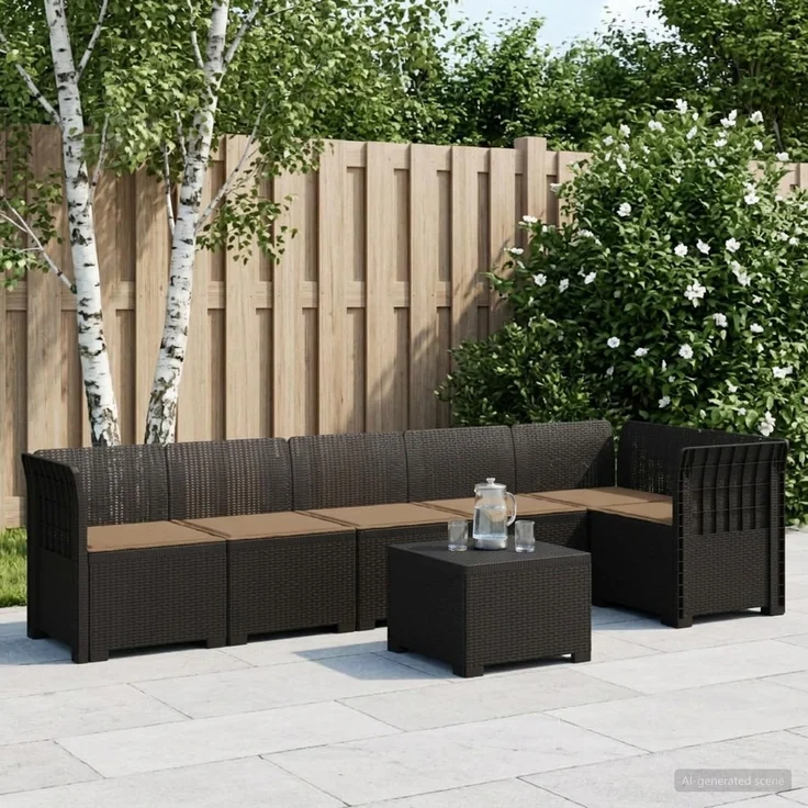 vidaXL 6-Sitzer Garten Sofa mit Kissen Rattan Look PP Anthrazit 3444108 – Bild 1
