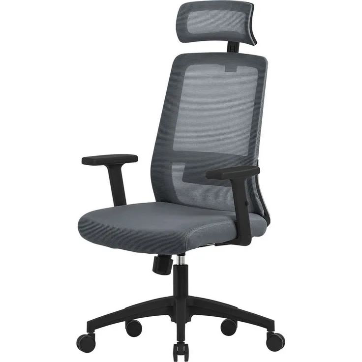 ML-DESIGN Bürostuhl Computerstuhl ergonomisch mit Verstellbarer Kopfstütze Gaming Stuhl, Schreibtischstuhl Grau mit mesh und Lendenwirbelstütze 68x66x123cm