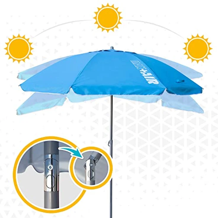 Aktive 62239 – Großer, winddichter, extrem widerstandsfähiger Strandschirm | Kippmast | Inkl. Aufbewahrungstasche mit Tragegriff | Großer blauer Sonnenschirm – Bild 7
