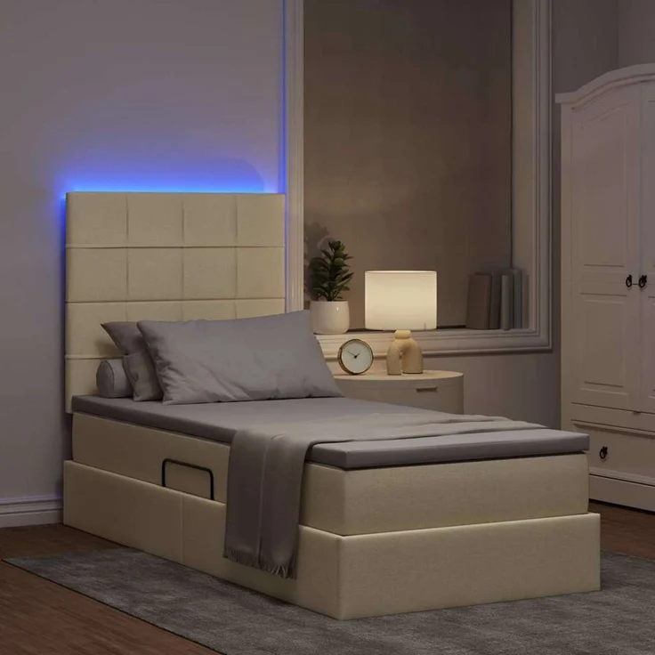 vidaXL LED-Speicherbett mit Matratze Creme 100 x 200 cm Stoff 3372400 – Bild 5