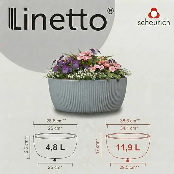 Scheurich Pflanzkübel 40/273 LINETTO BOWL, Pflanzschale aus Kunststoff, ØxH: 38,6x17,1 cm – Bild 4