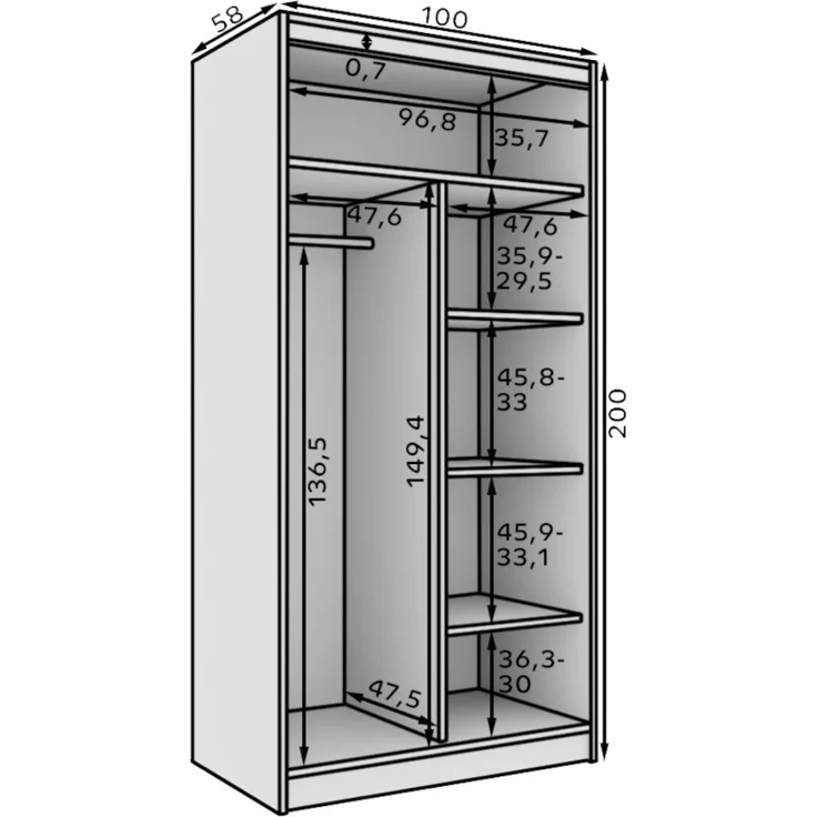 Schiebetürenschrank Schrank Nr. 120 in Schwarz matt 100x200x58 cm – Bild 4
