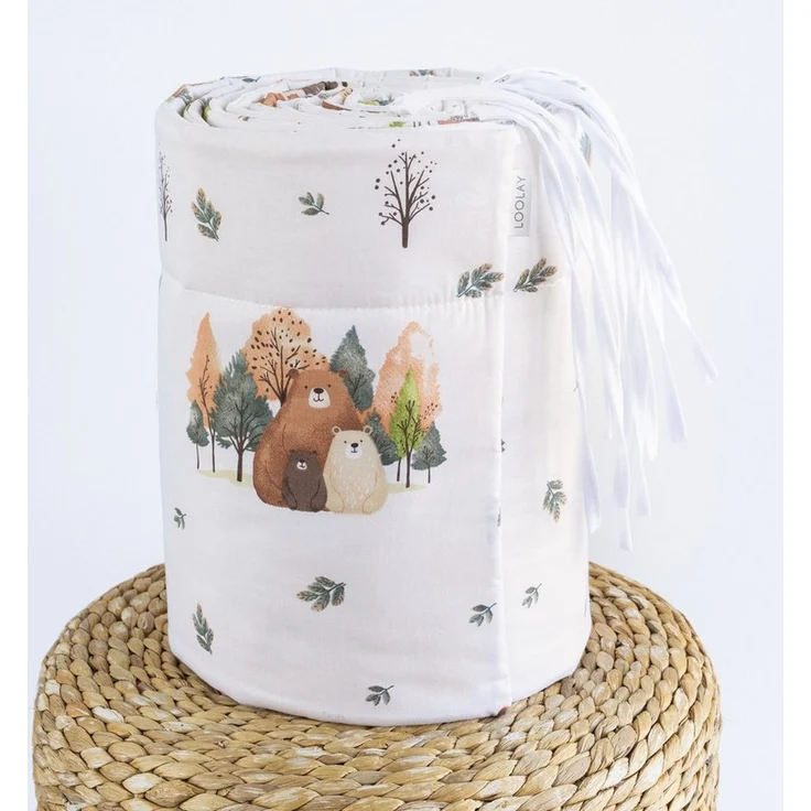 Loolay Bettnestchen Bärchen Familie Beige Baumwolle Atmungsaktives Babybett BETTUMRANDUNG, (Bett 140 x 70cm - 420, 210 cm, 120 x 60cm - 360, 180 cm, Babyausstattung Umrandung Kopfschutz Kantenschutz Bettschlange), PREMIUM Baby GESCHENK! 100% Bio Baumwo... – Bild 3