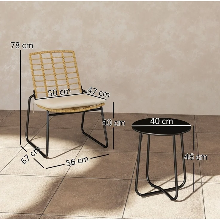 Hauss Spole Balkonmöbel-Set 3-teilig, stapelbare Stühle und Tisch aus Polyrattan, Beige, 56x67x78 cm – Bild 8