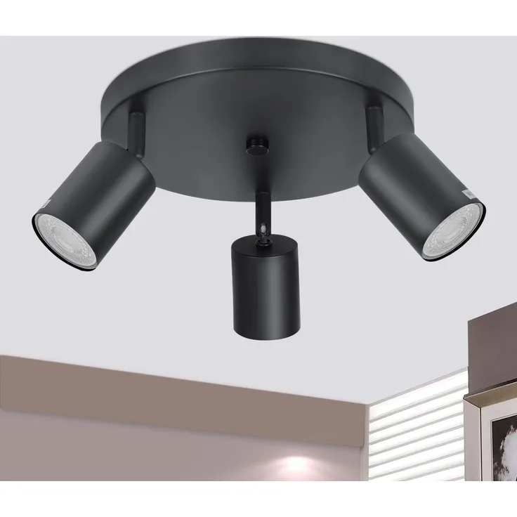 ZMH LED Deckenleuchte Schwarz Deckenstrahler - Deckenlampe 3 Flammig Rund Deckenspots GU10 Strahler Metall Küchenlampe Schwenkbar 350° Spotleuchte für Wohnzimmer Schlafzimmer Küche Flur - Ohne Birne