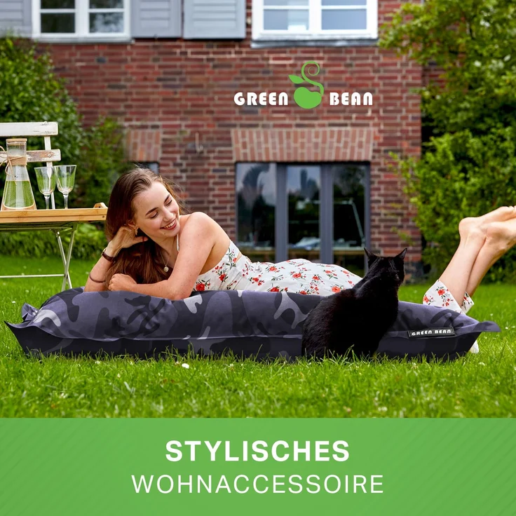 Green Bean® Sitzsack XXL 140x180cm 380 Liter Kinder & Erwachsene Bean Bag EPS Perlen Füllung Outdoor Riesensitzsack - waschbares und wetterfestes Lounge Sitzkissen - Camouflage Schwarz – Bild 9