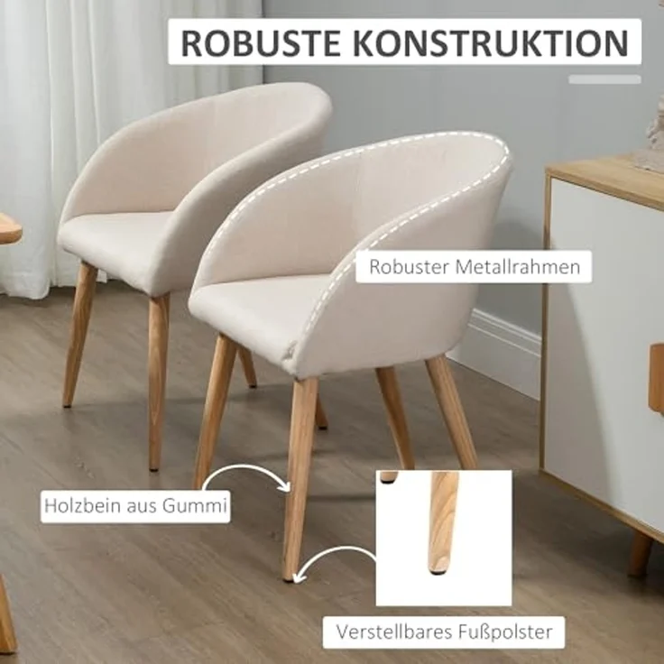 HOMCOM Esszimmerstuhl Polsterstühle mit Holzbeinen (Küchenstuhl, 2 St), für Esszimmer, Wohnzimmer, Beige – Bild 5