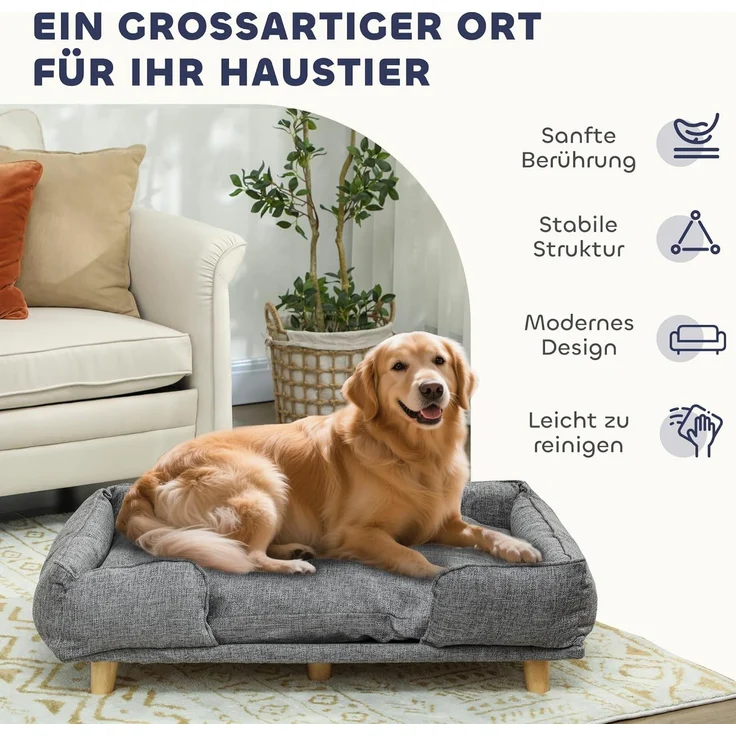 PawHut Tierbett für große Hunde unter 30 kg, Holzbeine, Polyester, mit abnehmbarem Sitzkissen, Dunkelgrau – Bild 6