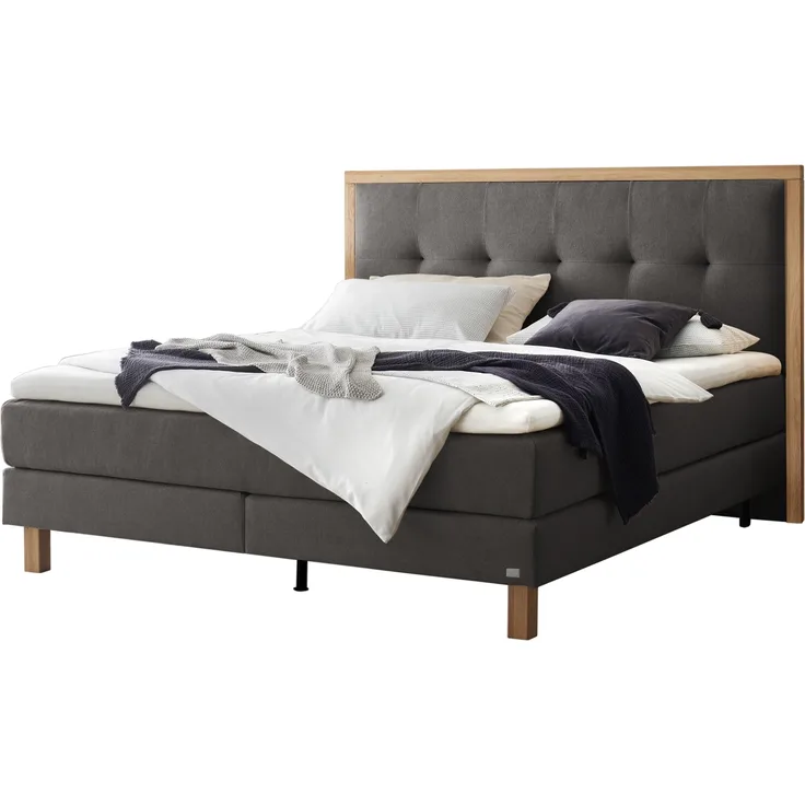 Solara Boxspringbett grau Eiche MassivholzPolyester/Polyamid/Viskose 206cm x 148cm x 125cm