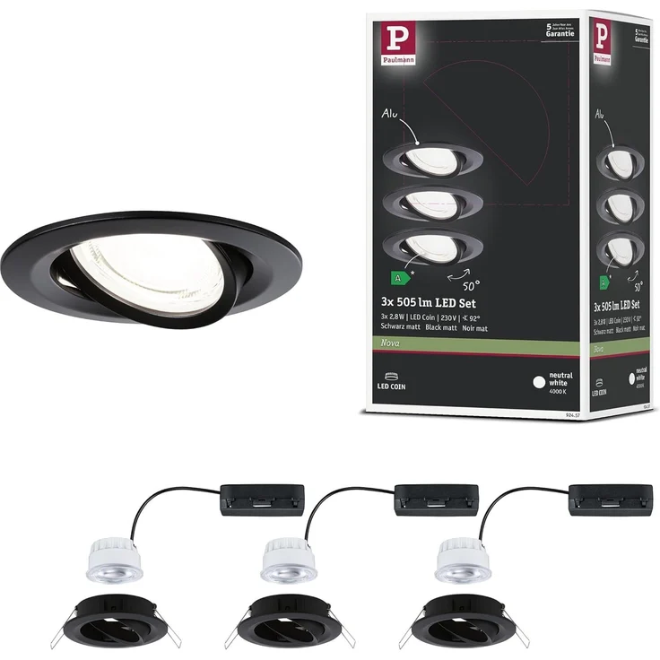 Paulmann 92457 LED Einbauleuchte Nova Coin 3er-Set rund 4000K Schwarz – Bild 1