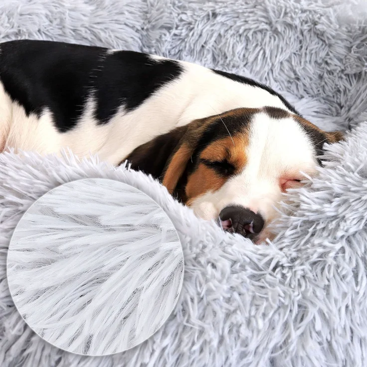 lionto Donut Hundebett, rundes Hundesofa mit Plüschbezug & Anti-Rutsch-Noppen, weich & gemütlich, 60 cm Durchmesser, hellgrau – Bild 3