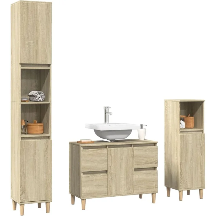 vidaXL 3-tlg. Badmöbel-Set Sonoma-Eiche Holzwerkstoff 3307671 – Bild 2