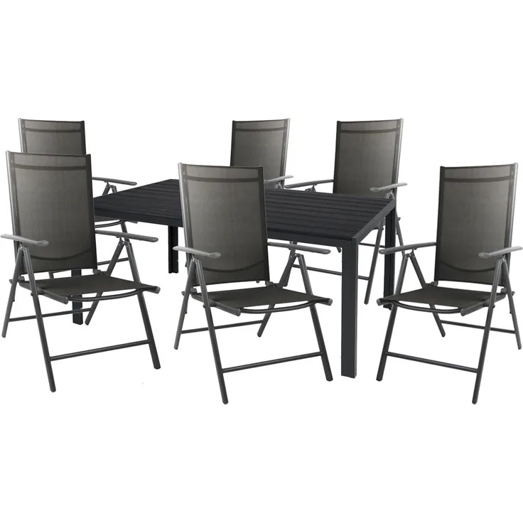 Gartengarnitur Sitzgarnitur 7-teilig 150x90cm Aluminium / Non-Wood Anthrazit / Schwarz