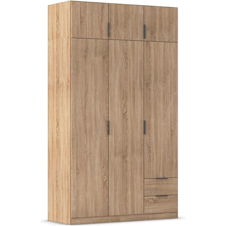 Rauch Möbel Lagoa, Kleiderschrank, Garderobe für Schlafzimmer, Kinderzimmer, Jugendzimmer 6-türig, 2 Schubladen, mit Zubehör Premium, Farbe Eiche Sonoma, Holz, Breite 136 – Bild 1