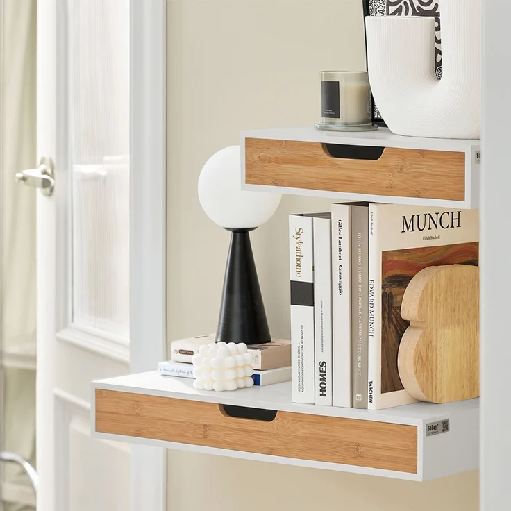 SoBuy FRG92-WNX2 Nachttisch, MDF, Melamin, Weiß, 40 x 8 x 24 cm – Bild 6