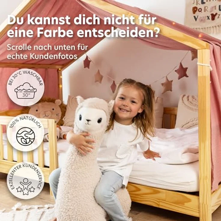 lilimaus Betthimmel Musselin Hausbett Himmel Kinderzimmer Baumwolle mit Gold 2er Set, Gemütlicher Baldachin aus Baumwolle für traumhafte Kinderzimmer-Deko – Bild 7