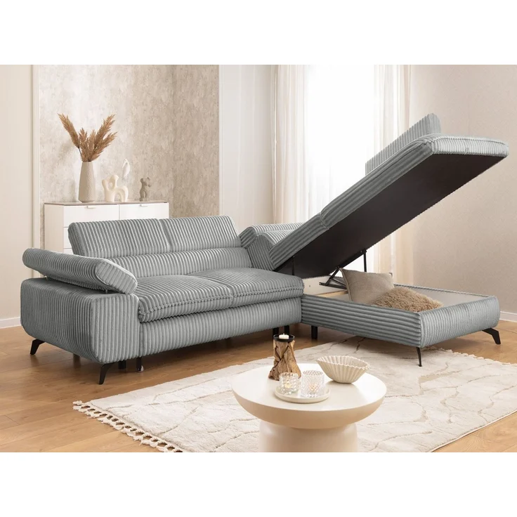 S-Style Möbel Ecksofa Bonnie mit Schlaffunktion Bettkasten und Kopfteilverstellung, mit Wellenfederung, Cord-Stoff – Bild 4