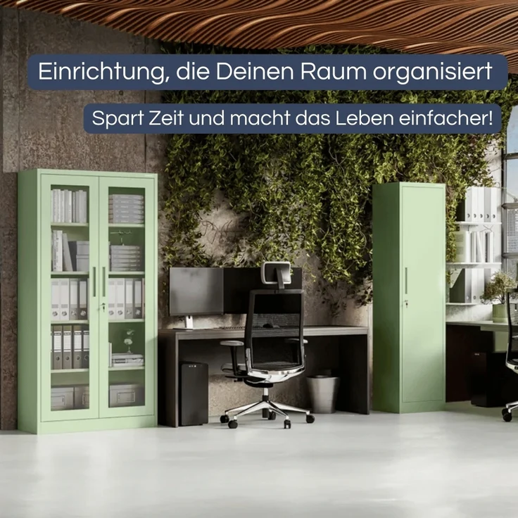Aktenschrank abschließbar KADO - 5 Ebenen verstellbar, Flügeltüren | Metallschrank Werkstatt Mehrzweckschrank Büroschrank aus Stahl Werkzeugschrank, 185x45x40cm Pastellgrün – Bild 3