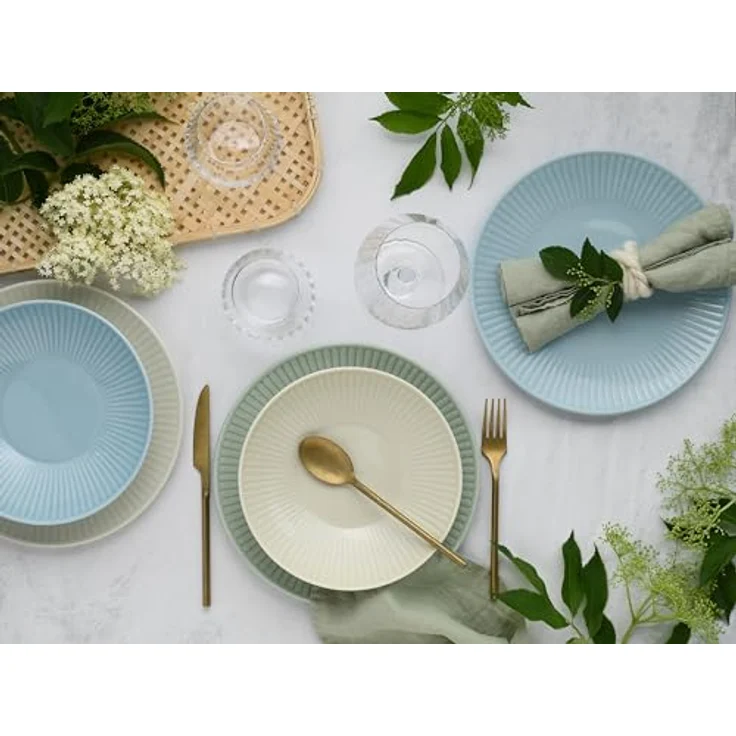 Creatable Tafelservice Valencia, 12-teilig, lebensmittelecht, stapelbar, Keramik, Creme, Pastellgrün, Pastellblau – Bild 5