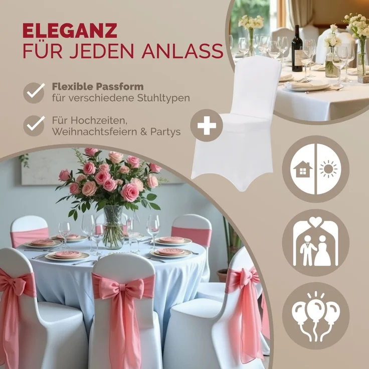 DETEX® 4er Set Stretch Hussen Weiß Hochzeit Stuhl Bezug – Bild 2
