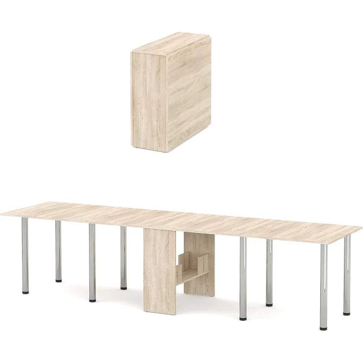 Rodnik XXL Esstisch, Klapptisch, Funktionstisch, Brotisch, Eiche Sonoma, laminierte Spanplatte, kompakt, platzsparend, 310cmx81cm – Bild 4