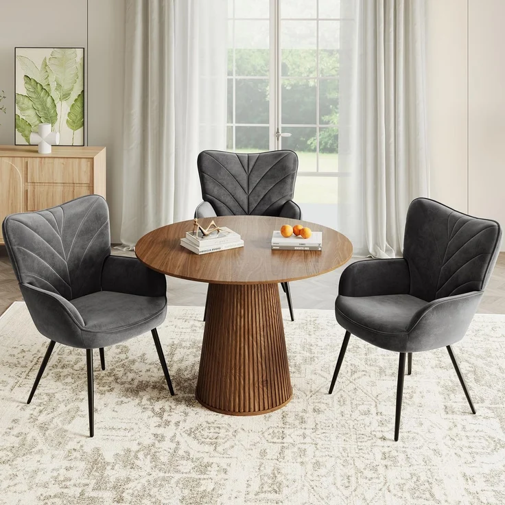 COLAMY Esszimmerstühle mit Armlehnen 3er Set, Stühle Esszimmer mit Rückenlehne, Polsternder Küchenstühle Gepolstert mit Wingback, Dining Chairs mit Holzbeinen für Esszimmer, Küche, Restaurant, Grau