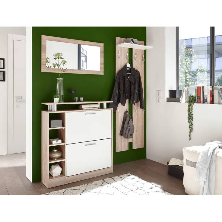 Kompaktgarderobe >Track< in Eiche Sonoma Dekor / Weiß - 155x190x25cm (BxHxT) – Bild 2