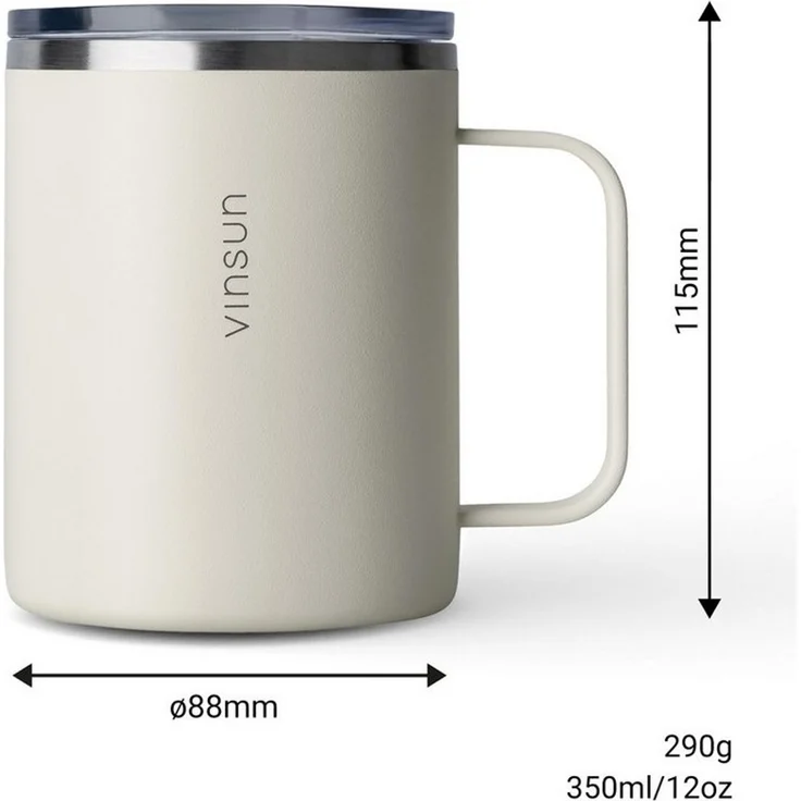 Vinsun Thermobecher Edelstahl Isolierbecher 350ml - Kaffeebecher mit Henkel und Deckel, 2-tlg, Edelstahl, Doppelwandig isoliert, BPA frei, bruchfest, Kalt- und Heißgetränke – Bild 3